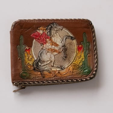 1950s Wallet Tooled Leather Western Cowboy Floral 