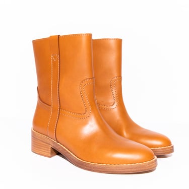 CELINE Tan Leather Low Heel Ankle Boots (Sz. 38)