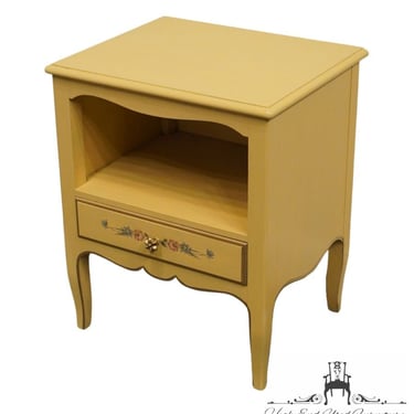 HENREDON FURNITURE Country French Antique White Painted 31" Open Cabinet Nightstand w. Floral Details 