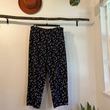 Stone Gear Vintage Blue Cottage Floral Elastic Waist Relaxed Pants Size Large 