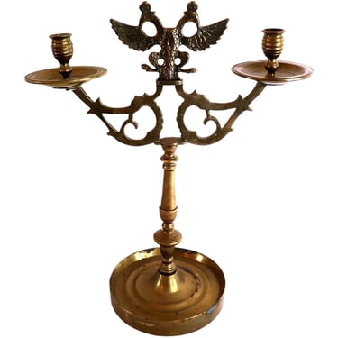 1880's Antique Large Austro-Hungarian Empire Brass Eagle Two-Light Candelabrum 