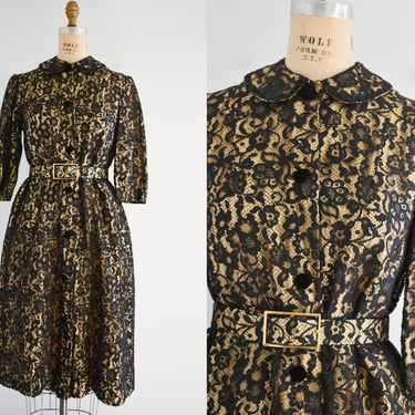 1950s/60s Black Lace and Gold Lame Dress 