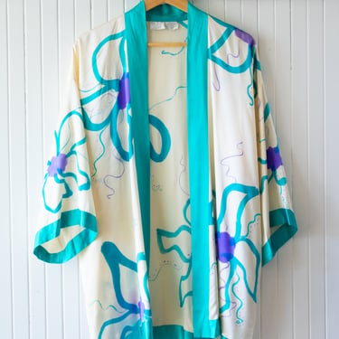 Vintage Silk Floral Kimono Cardigan O/S