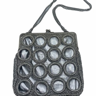 Mademoiselle 60s Mod Silver Metallic Crochet Evening Bag