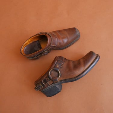 Vintage Frye Motorcycle Mules/ Dark Brown Low Cut Slip On Shoes/ Size 7.5 