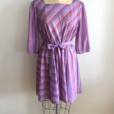 Pink and Purple Striped Dress - 1980s 