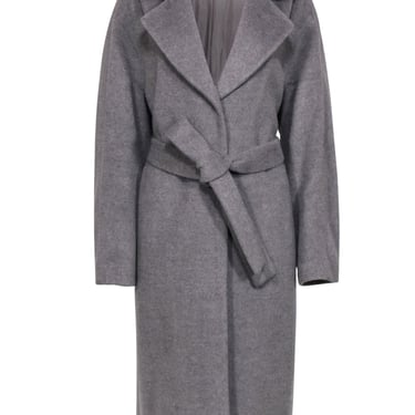 Whistles - Grey Wool Blend Long Line Coat w/ Tie Belt Sz L