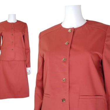 Vintage 70s Skirt Suit, Medium / Mod Twill Suit with Pockets / Women's Two Piece Skirt and Jacket Set 