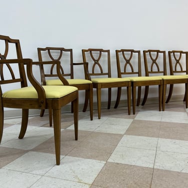 Drexel Europa Mid-Century Walnut Dining Chair / Set Of 6 ~ Newly Recovered 