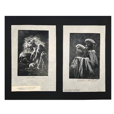 Pair of Wood Block Prints " Santiago Atitlan" & " A Scribe on the Streets of Kabul" by Bertram Reibel 