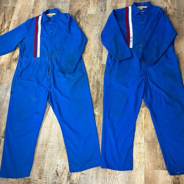 Vintage Racing Striped Coveralls Blue Size 52 Made in the USA 