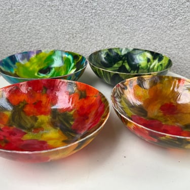 Vintage Set 4 Salad Side Bowls Floral Fiberglass 