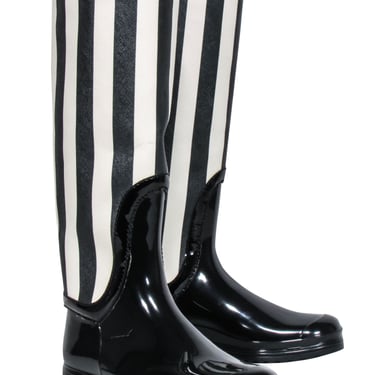 Dolce & Gabbana - Black & Cream Striped Rain Boots Sz 8