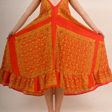 1970s Red and Yellow Handkerchief Tent Dress