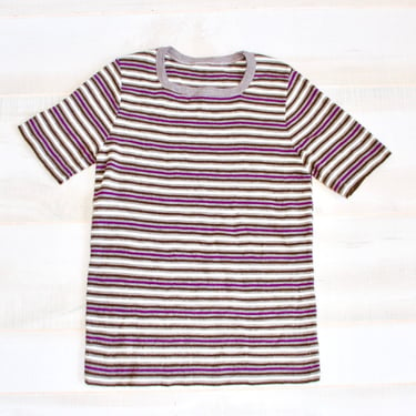 Vintage 70s Striped T Shirt, 1970s Knit Stripe Shirt, Short Sleeve, Sweater 