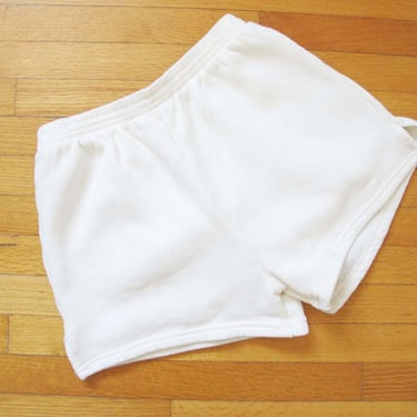 Vintage 80s Running Shorts S M - 1980s White Elastic Waist Casual Lounge Sweat Shorts - Micro Shorts 