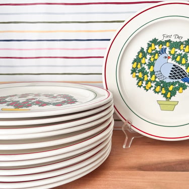 Vintage 12 Days of Christmas Plates. Full Set of Colorful Retro Designed Christmas Dinner Plates. 