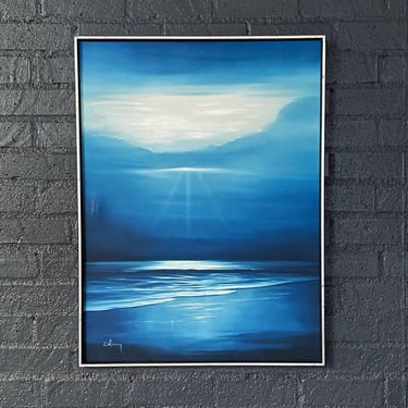 Vintage Blue Horizon Seascape Oil Painting by Delmary - Signed Original 
