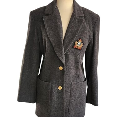 Vintage 80s Gray Blazer w/Heraldic Crest by Hugo Buscati / M 