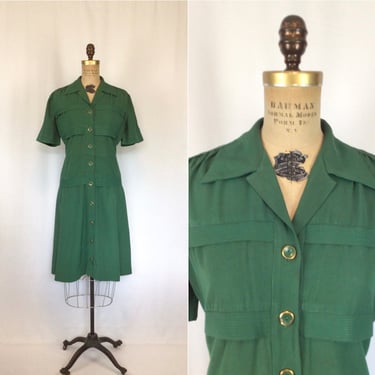 Vintage 40s dress | Vintage forest green day dress | 1940s Justine Tailored dress 