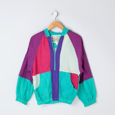 Vintage 90s Teal & Purple Colorblock Half-Zip Windbreaker - nineties, athletic, neon, jacket - Women's L 