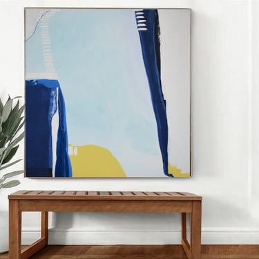 Sale-Blue/Grey/Yellow/Black/White 36"x36" Canvas Abstract Minimalist Art Modern Original Contemporary Commission Artby ArtbyDinaD Home Decor by Art