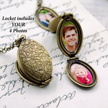 Family Tree Locket, Unique Photo Gift for Her, Four Photo Necklace, Grandmother Photo Gift, Keepsake Jewelry 