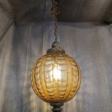Vintage Mid Century Amber Shade Pendant Light