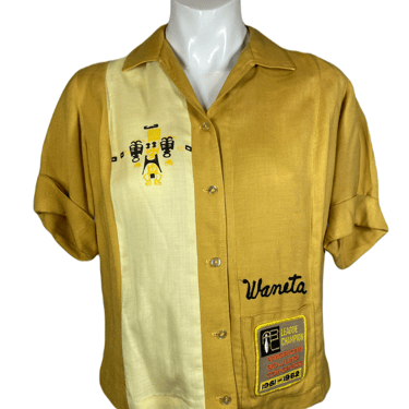 1961 Mustard Rayon Ladies Bowling Shirt Size S/M