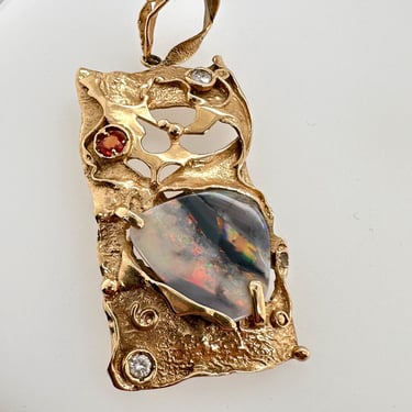 Artisan Freeform Opal & Topaz 14k Gold Pendant Necklace Modernist 