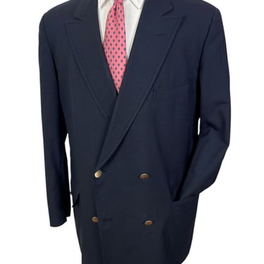 Vintage 1970s BROOKS BROTHERS "346" Wool Double-Breasted Navy Blazer ~ size 42 ~ jacket / sport coat ~ Gold Buttons ~ 