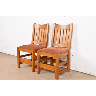 Stickley Mission Oak Arts & Crafts Side Chairs or Dining Chairs, Pair