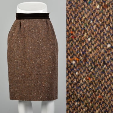 Medium Valentino Boutique Skirt 1980s Brown Wool Flecked Tweed Pencil Skirt 