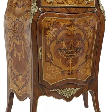 Cabinet, Bombe, Louis XV Style, Marble-Top, Marquetry, Rosewood, Vint / Antique