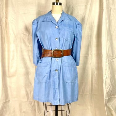 Vintage 1940s 1950s Women Work Artist Smock Cotton with Puff Sleeves Workwear 