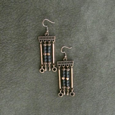 Gray frosted glass and copper chandelier earrings 