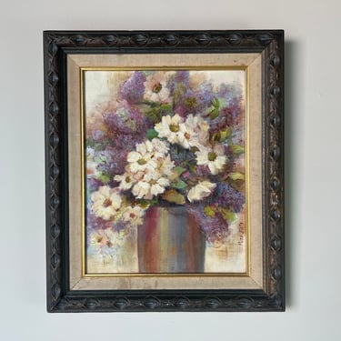 70's Ruth Ellis Lavender Still Life Oil Painting, Framed 