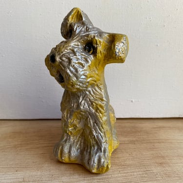 Vintage Terrier Carnival Prize Figurine, Chalkware Dog With Glittery Ears, Kitschy Dog 
