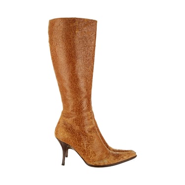 Roberto Cavalli Brown Leather Distressed Boots