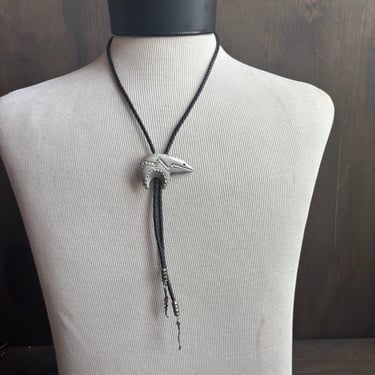 Pewter Bear Bolo on Black Tie