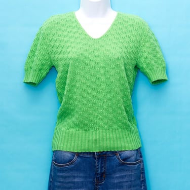 Vintage 1970s Green Short Sleeved Sweater | Small 