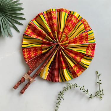 Handmade African Yellow, Red, & Green Foldable Fan