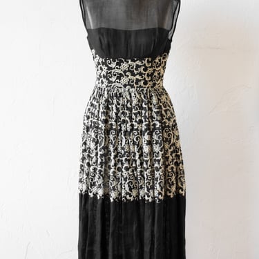Vintage 1960s Handmade Embroidered Little Black Dress S/M