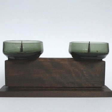 Mid-century Modern Candleholder | Vintage | Wood - Glass | 80s | 