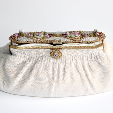 1950s French Rococo Hand Beaded Bag Made in France - Vintage Purse For Restoration Repair 