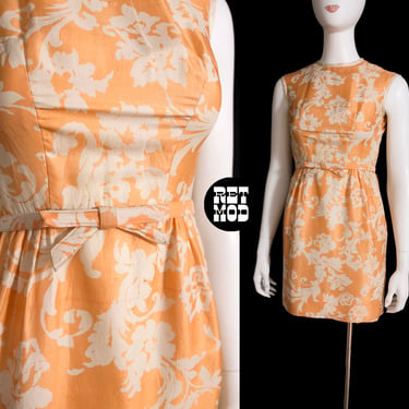 Junior Size - Sweet Vintage 60s Light Orange Tan Paisley Sleeveless Dress - AS IS 