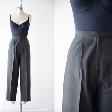 high waisted pants | 80s 90s vintage dark gray dark academia straight leg cropped trousers 