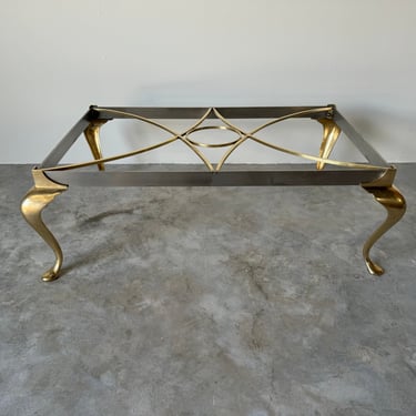 Italian Hollywood Regency Polished Steel And Brass  Rectangular Coffee Table 