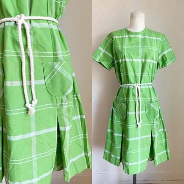 Vintage 1960s Lime Green & White Check Tennis Dress / L 