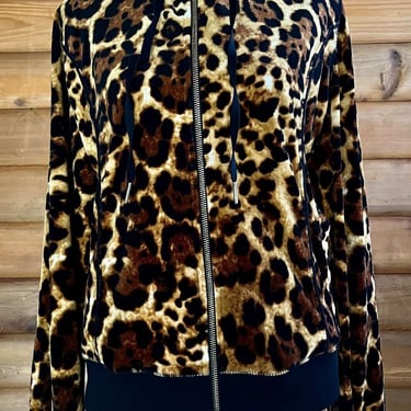 Calvin Klein Velour Leopard Print Hoodie Jacket 